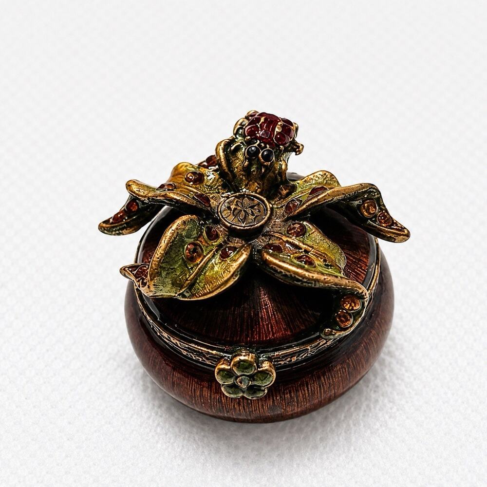 Jay Strongwater Ladybug Flower Jeweled Trinket Box Enamel Swarovski Crystal Mini